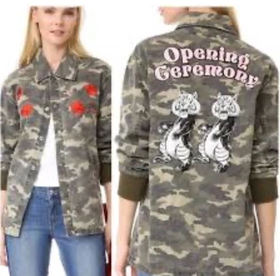 Chaqueta bordada verde militar Opening Ceremony Tiger’s Coach talla XS venta al por menor $435 Foto 1 de 4