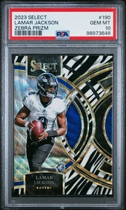 2023 Panini Select Lamar Jackson #190 Zebra Prizm PSA 10 - Foto 1 di 2