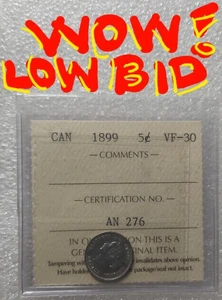 1899 CANADA 5 CENTS .925% Silver COIN VF30 by ICCS Very Low Bid Start! See error - Picture 1 of 2