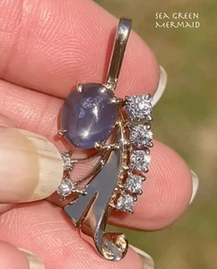 Zaffiro stella blu oro 14 kt + ciondolo diamante *Video* - L - Foto 1 di 12