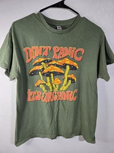 Dont Panic Its Organic Mushroom T-Shirt Mens Size Medium Green Retro Y2K Design - Picture 1 of 10