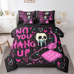 Halloween 7 Piece Bedding Set Full Size Pink Ghost for Boys Girls, 7 Piece Be... - Picture 1 of 7