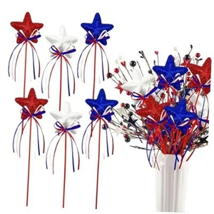4th of July Flower Picks Glitter Puffy Star Foam Sparkly Sticks for Americana - Picture 1 of 8