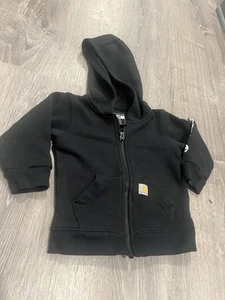 Carhartt Hoodie Baby Kids Size 12m Boys Black Long Sleeve Full Zip Sweatshirt - Picture 1 of 4