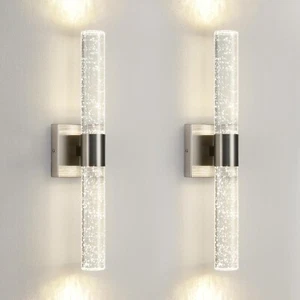 New! Brushed Nickel & Solid Bubble Crystal LED Wall Bath Vanity Sconce Lights - Picture 1 of 8
