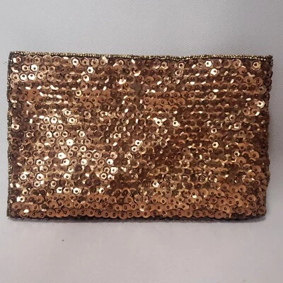 Cartera de mujer vintage de los años 80 bolso de noche con lentejuelas plegable marrón cierre a presión Foto 1 de 4