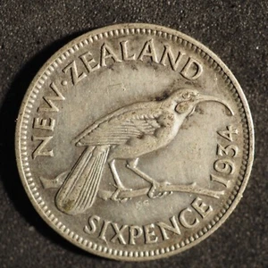 1934 NEW ZEALAND SILVER SIX PENCE FREE SHIPPING! M6728 - Picture 1 of 2