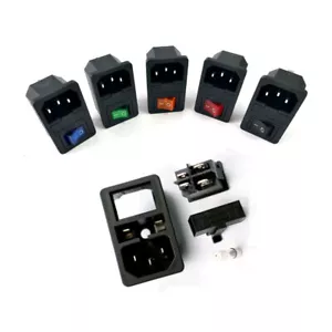 10A Fuse Rocker Switch Fused IEC320 C14 Inlet Power Socket Fuse Switch Connector - Foto 1 di 16
