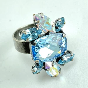 Vintage Cocktail-Ring Markenkristalle Tirol Aquamarin/Aurora Borealis-Kristall - Bild 1 von 7