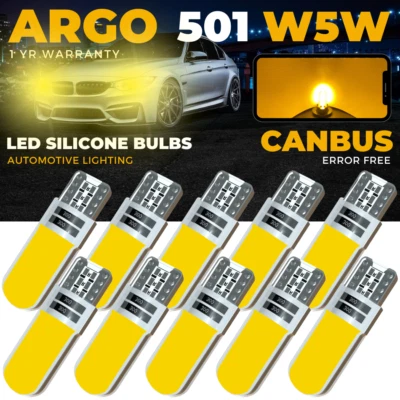 501 Amber Led Car Bulbs T10 Xenon W5w Canbus Error Free Interior Side Light Bulb - Image 1 of 4