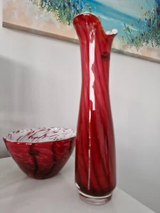 Mtarfa Maltese Deep Red Art glass Vase & Bowl, Both Signed - Picture 1 of 7