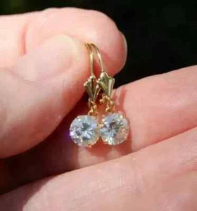 Women Drop Dangle Earrings 14k Yellow Gold Plated 2Ct Round Lab-Created Diamond - Picture 1 of 4
