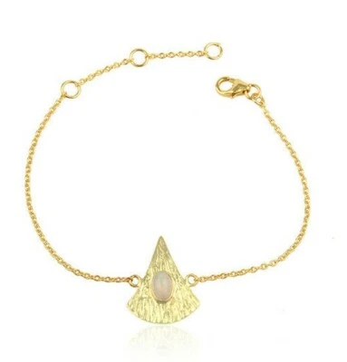 Ethiopian Opal Gemstone 925 Silver Gold Plated Handmade Bracelet Jewelry - Image 1 of 4