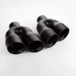 Pair Black Exhaust Tips 3" Inlet Quad 4" Out Staggered Angle Cut Dual Wall - Picture 1 of 6