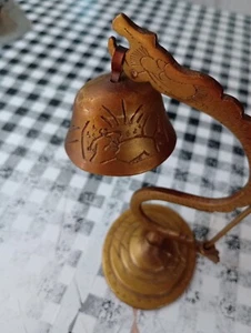 Vintage Brass Chinese Dragon Snake Dinner Bell and Mallet Hammer Asian Desk Art - Picture 1 of 4