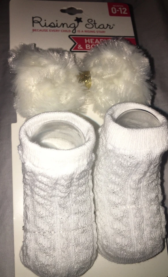 Infant Faux Fur White And Gold Head wrap and Booties Set 0-12 Months NWT - Photo 1/1