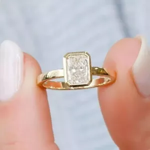 2Ct Radiant-Cut Moissanite Bezel Engagement Ring 14k Yellow Gold Plated - Picture 1 of 4