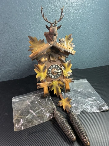 Vintage W. Germany Cuckoo Clock Deer & Fall Leafs Cover