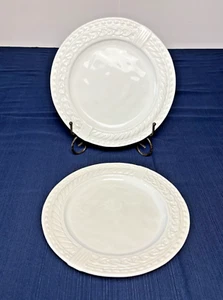 Anthropologie Portuguese Rope & Chain Ironstone Dinner Plates White - Set of 2 - Picture 1 of 4