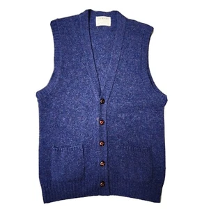 Vtg The Moors Lord Jeff Medium Blue Shetland Wool Button Front Sweater Vest USA - Picture 1 of 7