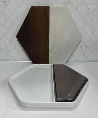 Libbey Urban Story Hexagonal 2pc Tray Wood Ceramic & Wood/Marble 2 tone Platter - Image 1 of 4