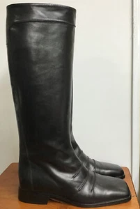 Bally Caslano Ladies Boots Black Square Toe Leather Lined Knee High Size 6.5 - Picture 1 of 12