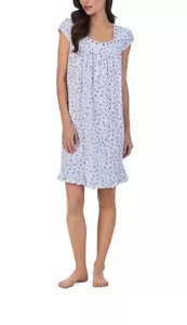 Eileen West Women’s Short Nightgown 100% Cotton White Blue Floral Size M EUC - Picture 1 of 10