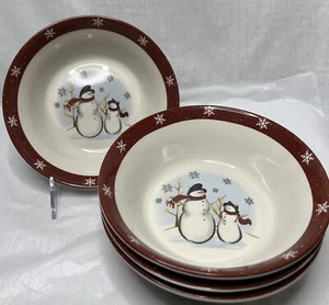 Royal Seasons Stoneware Snowman Lot of 4 Soup Cereal Salad Bowls Red Snowflake - Picture 1 of 2