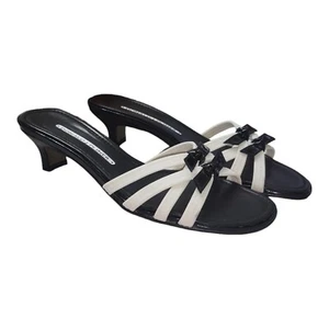 Donald J. Pliner Black/White Strappy Bow Slide On Sandals Women's US 7.5 NIB - Picture 1 of 12