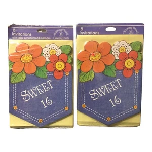 Drawing Board Greeting Cards Sweet 16 Invitations Blue Jeans Pocket Flowers - Picture 1 of 3