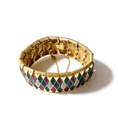 Bracciale Marcel Boucher rombo smaltato oro anni 50 logo vintage inciso - Immagine 1 di 4