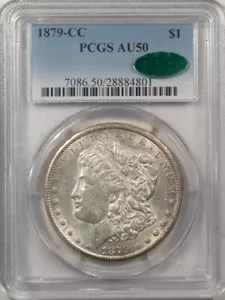 1879-CC $1 MORGAN DOLLAR - PCGS AU-50, FRESH WHITE, TOUGH! CAC! CARSON CITY! - Picture 1 of 3