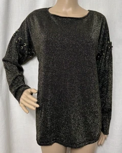 Neu mit Etikett Michael Kors langärmliges Damenoberteil schwarz und gold metallic Größe L 98 $ - Bild 1 von 8