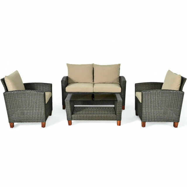 Costway Patio Rattan Furniture Set - Black (4 Piece)