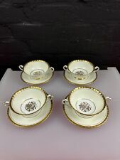 4 x Paragon Z783 Soup Bowls and Saucers Gold Bands & Center Flowers Ribbed Set