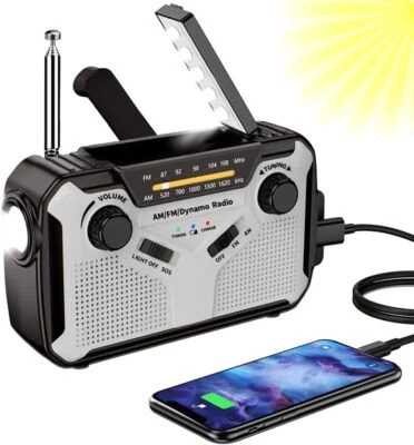 Solar Radio, AM/FM Tragbar Kurbelradio Dynamo Notfallradio mit 4000mAh, ÖZENSAAT - Bild 1 von 4