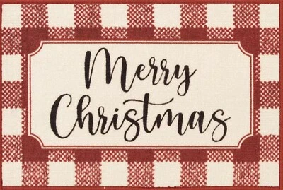 PRINTED KITCHEN RUG (nonskid)(20"x30") MERRY CHRISTMAS RED & WHITE PLAID, Natco - Image 1 of 4