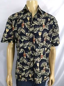 CAMPIA MODA Mens Casual SS Hawaiian Shirt 100% Cotton Floral Black Tan Beer Wine - Picture 1 of 10