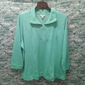 Neu ohne Etikett Catherines hellgrünes Langarm-Top mit 1/4-Reißverschluss Größe 3X - Bild 1 von 3