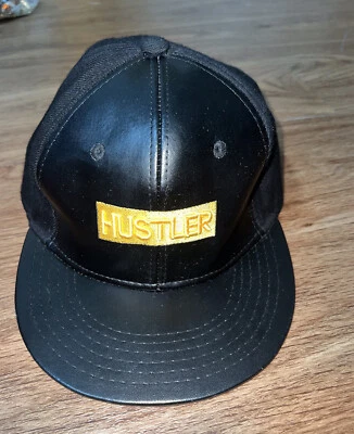 Gorra de béisbol Larry Flynt Hustler Magazine negra de cuero vegano con cierre a presión OSFM Foto 1 de 4