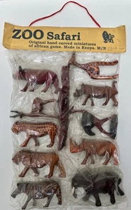 Animaux figurines en bois de la savane - Zoo Safari NEUF - Jouet du Kenya 1970’s - Imagen 1 de 5