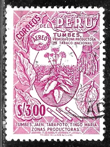 HICK GIRL- USED PERU STAMP SC#C185 1962 AIRMAIL TOBACCO ISSUE K586 - Picture 1 of 2