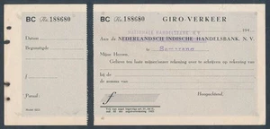Indonesia: 1950 Nederlandsch Indische Handelsbank "RARE OVERPRINTED CHEQUE" - Bild 1 von 2
