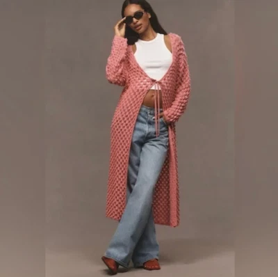 Cárdigan plumero palomitas rosa Anthropologie Maeve tejido abierto ganchillo OS talla grande Foto 1 de 4