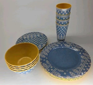 Retro Tableware Melamine Studio California 4 Plates 4 Tumblers 4 Saucers 4 Bowls - Picture 1 of 5