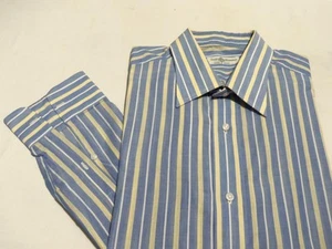 66- MINT Luigi Borrelli LIGHT SILKY VIBRANT COTTON BLUE STRIPE SHIRT - 16.5 / 35 - Picture 1 of 2