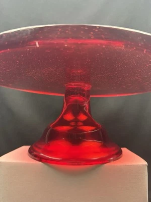 Pedestal invertido de vidrio rojo rubí para platos de pastel soporte de colección cocina retro vacaciones 12 pulgadas Foto 1 de 4