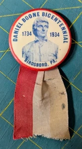 Raro 1934 Daniel Boone Bicentenario Pin Cinta Pinback Celuloide Birdsboro PA - Imagen 1 de 3