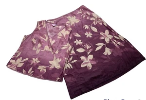 Monsoon purple beige floral print linen & silk trim top & skirt set outfit 18 - Picture 1 of 9