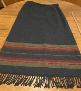 Sundance Long Wool Skirt Sz 6 Midi Fringe Grey Western Blanket Stripe Cowboy USA - Picture 1 of 11